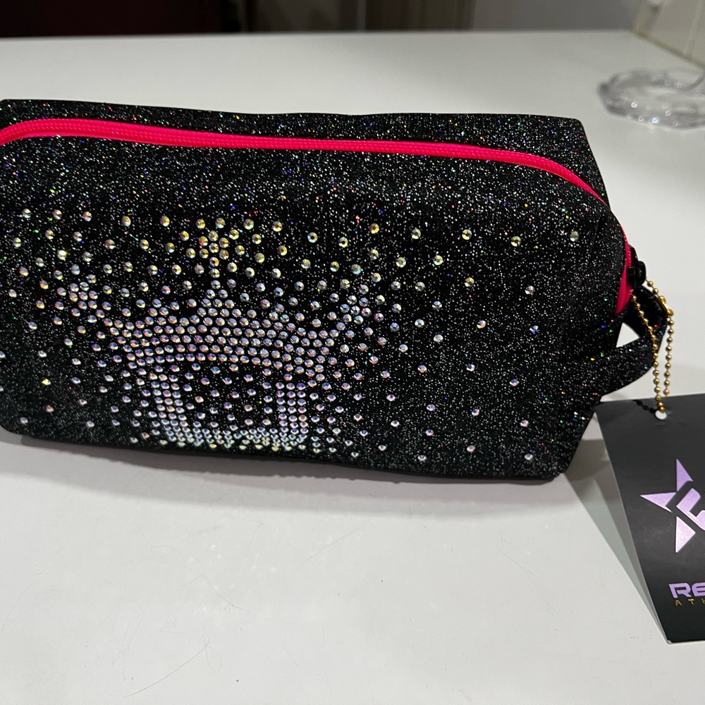 Top Gun Cheer Rebel Black Glitter Toiletries Bag with Rhinestones